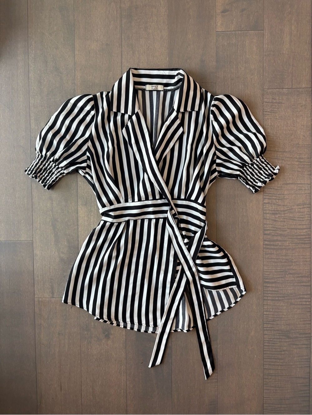 Striped Wrap Blouse - Black & White